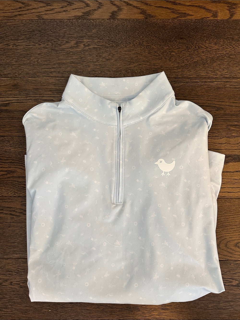 Bad Birdie Light Blue Zip-Up Sweater with White Bird Logo